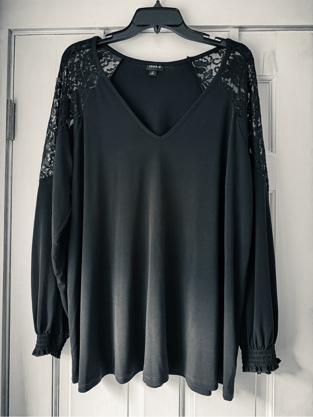 Torrid Black Lace-Shoulder V-Neck Top - Size 2